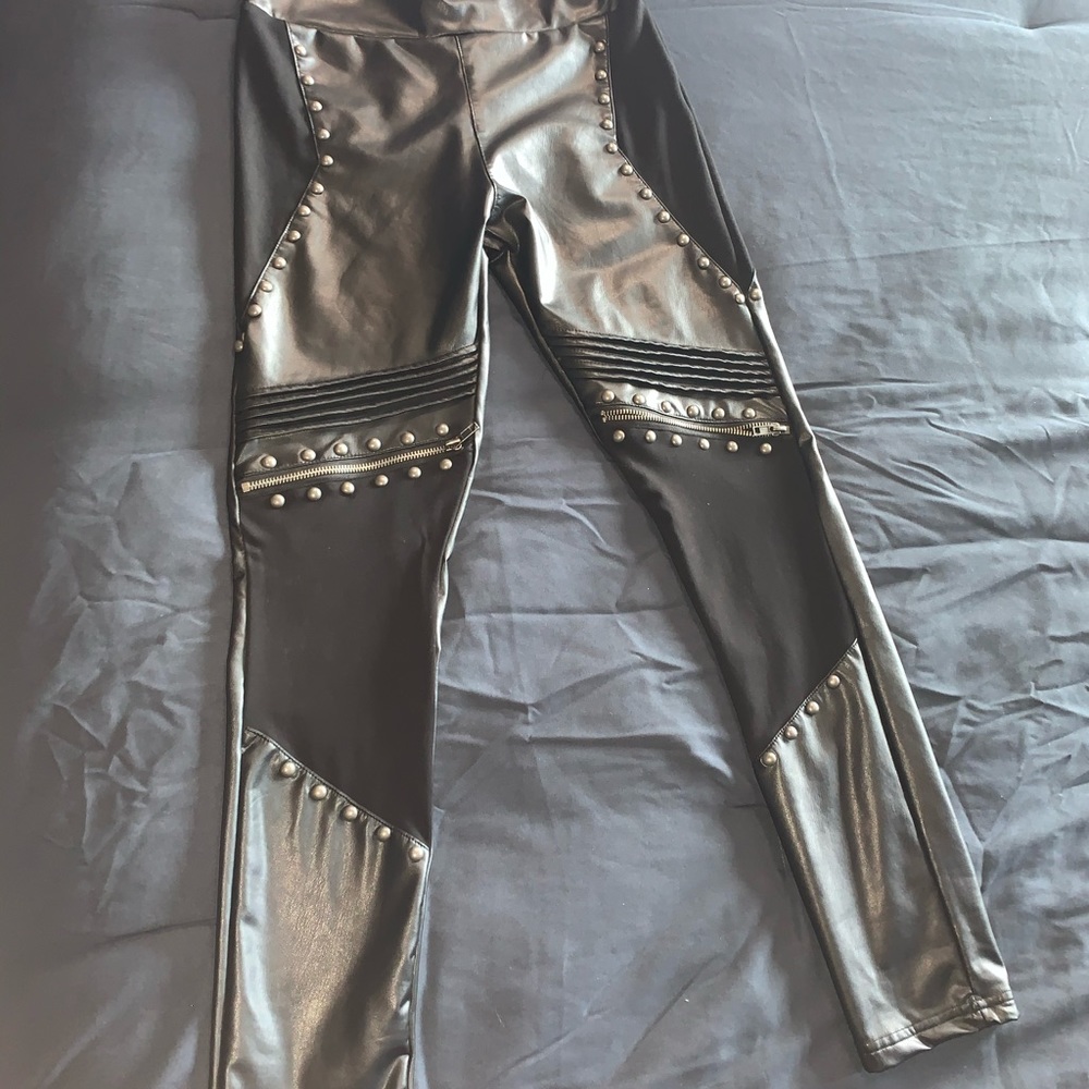 Killstar vegan leather moto style leggings